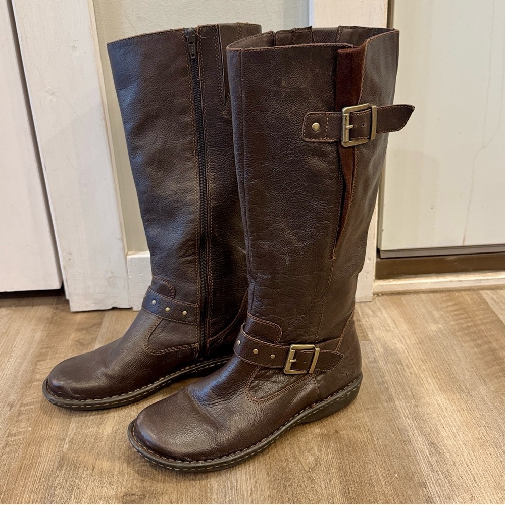 b.o.c. Austin Leather Riding Boots adjustable ankle & calf buckles in dark brown